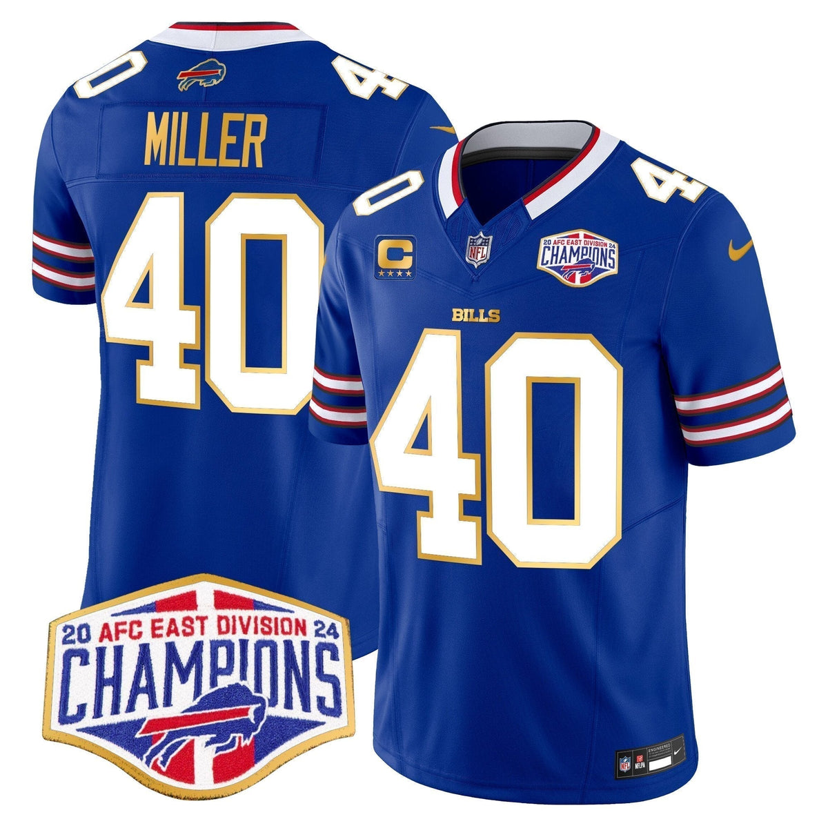 Bills 2024 AFC East Division Champions Gold Trim Vapor Limited Jersey - Stitched