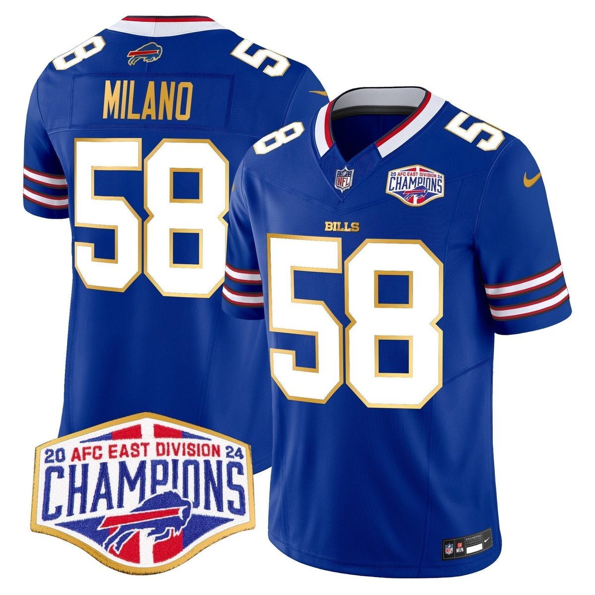Bills 2024 AFC East Division Champions Gold Trim Vapor Limited Jersey - Stitched
