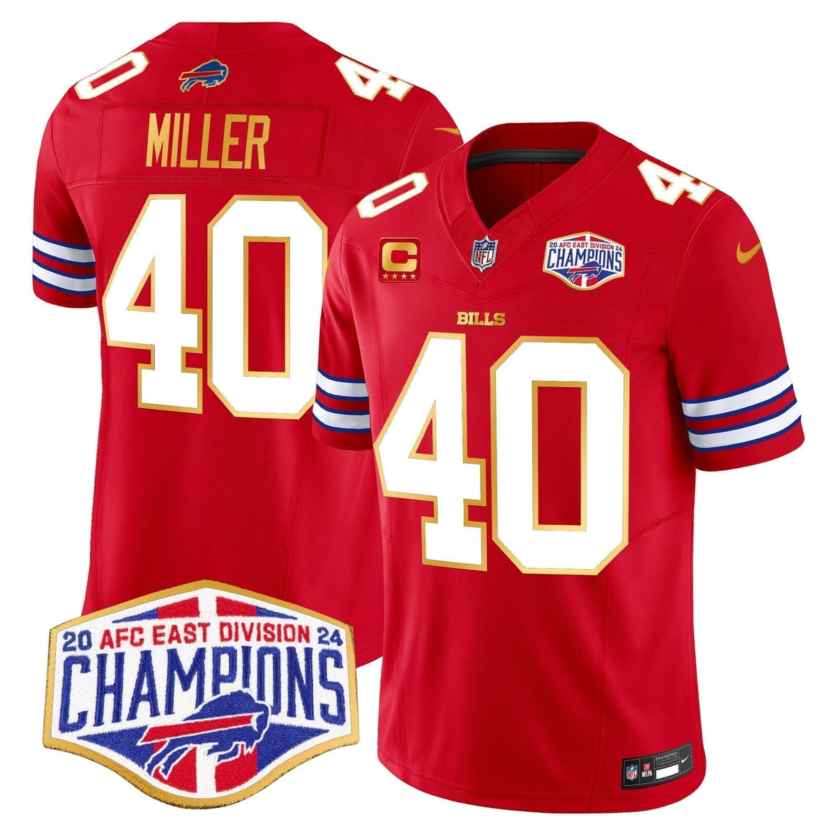 Bills 2024 AFC East Division Champions Gold Trim Vapor Limited Jersey - Stitched