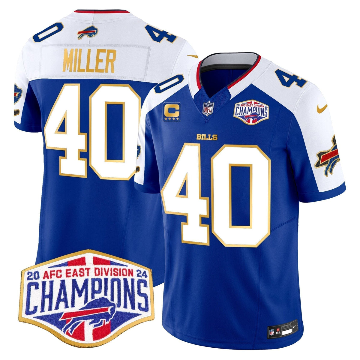 Bills 2024 AFC East Division Champions Gold Trim Vapor Limited Jersey - Stitched