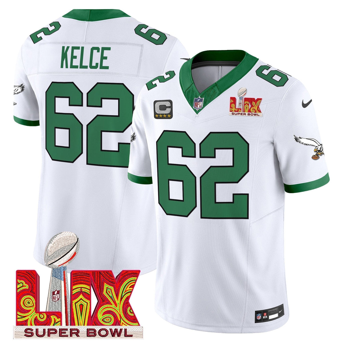 PHI Kelly Green Super Bowl LIX Patch Vapor Limited Jersey - Stitched