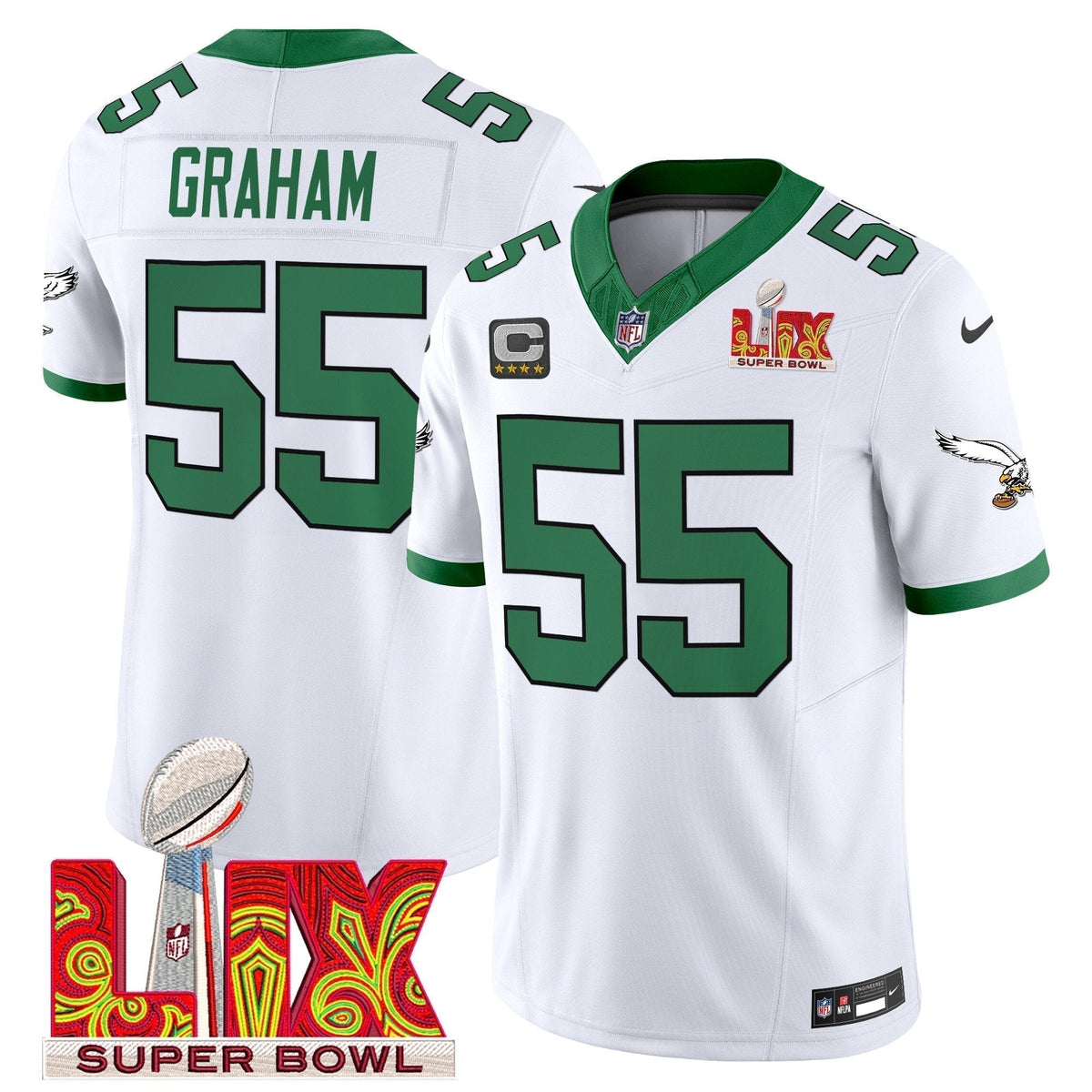 PHI Kelly Green Super Bowl LIX Patch Vapor Limited Jersey - Stitched