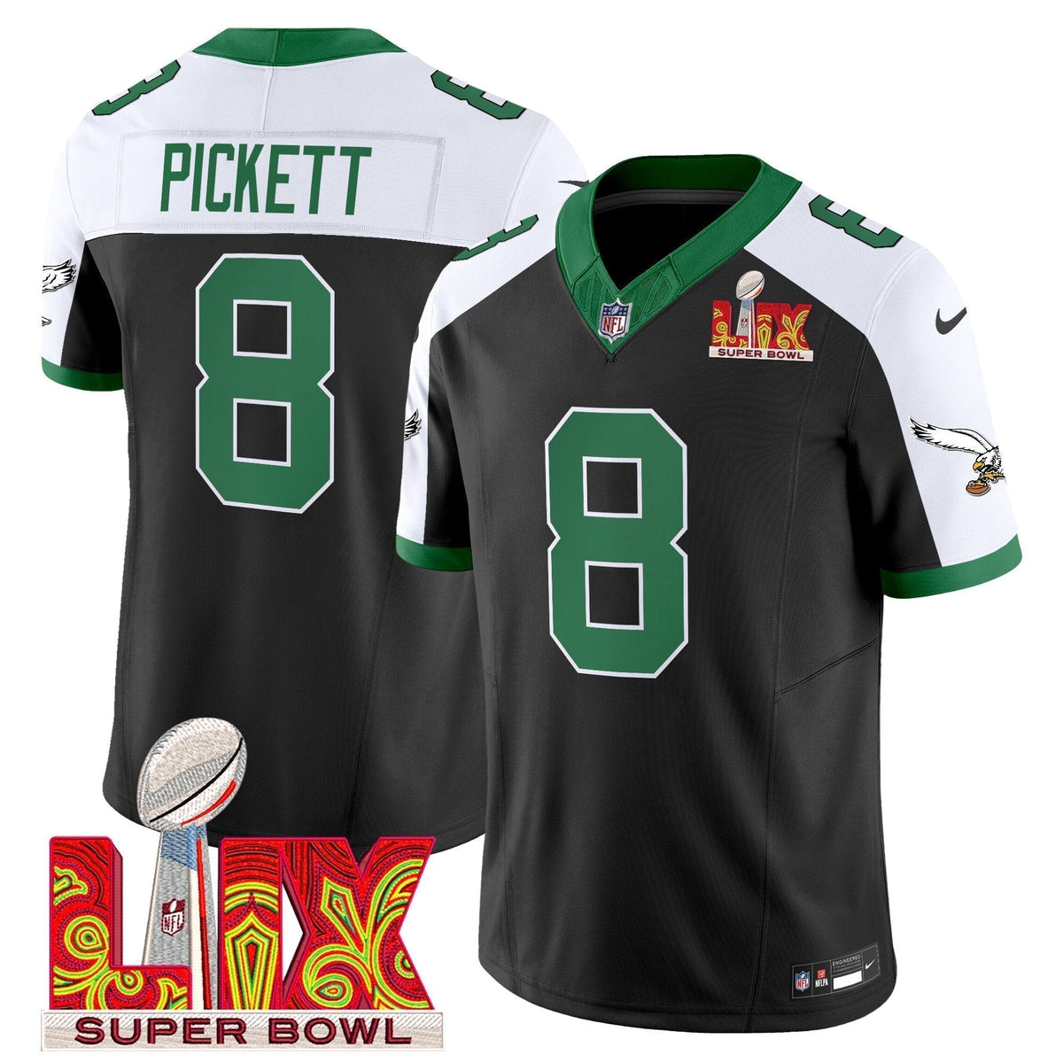 PHI Kelly Green Super Bowl LIX Patch Vapor Limited Jersey - Stitched
