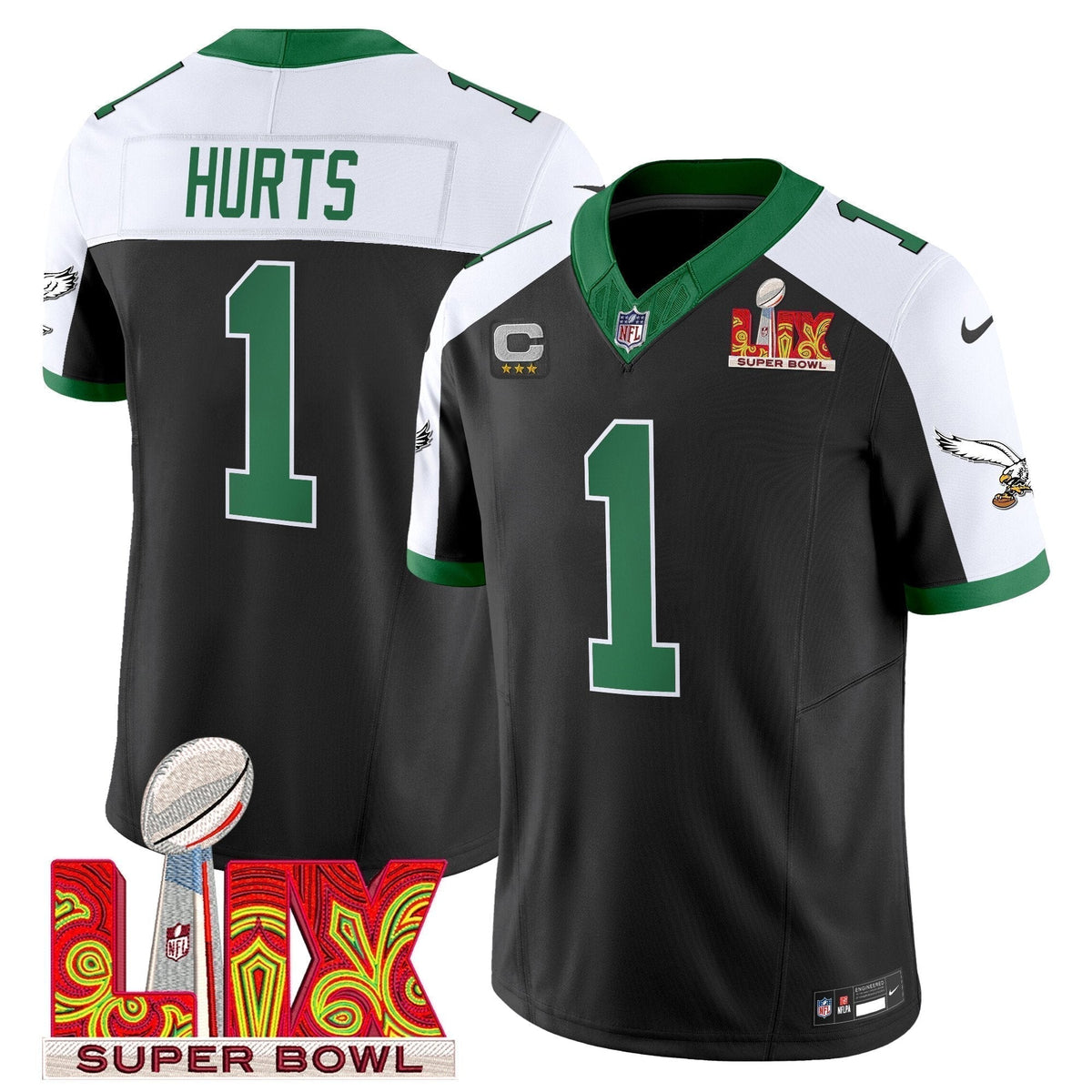 PHI Kelly Green Super Bowl LIX Patch Vapor Limited Jersey - Stitched
