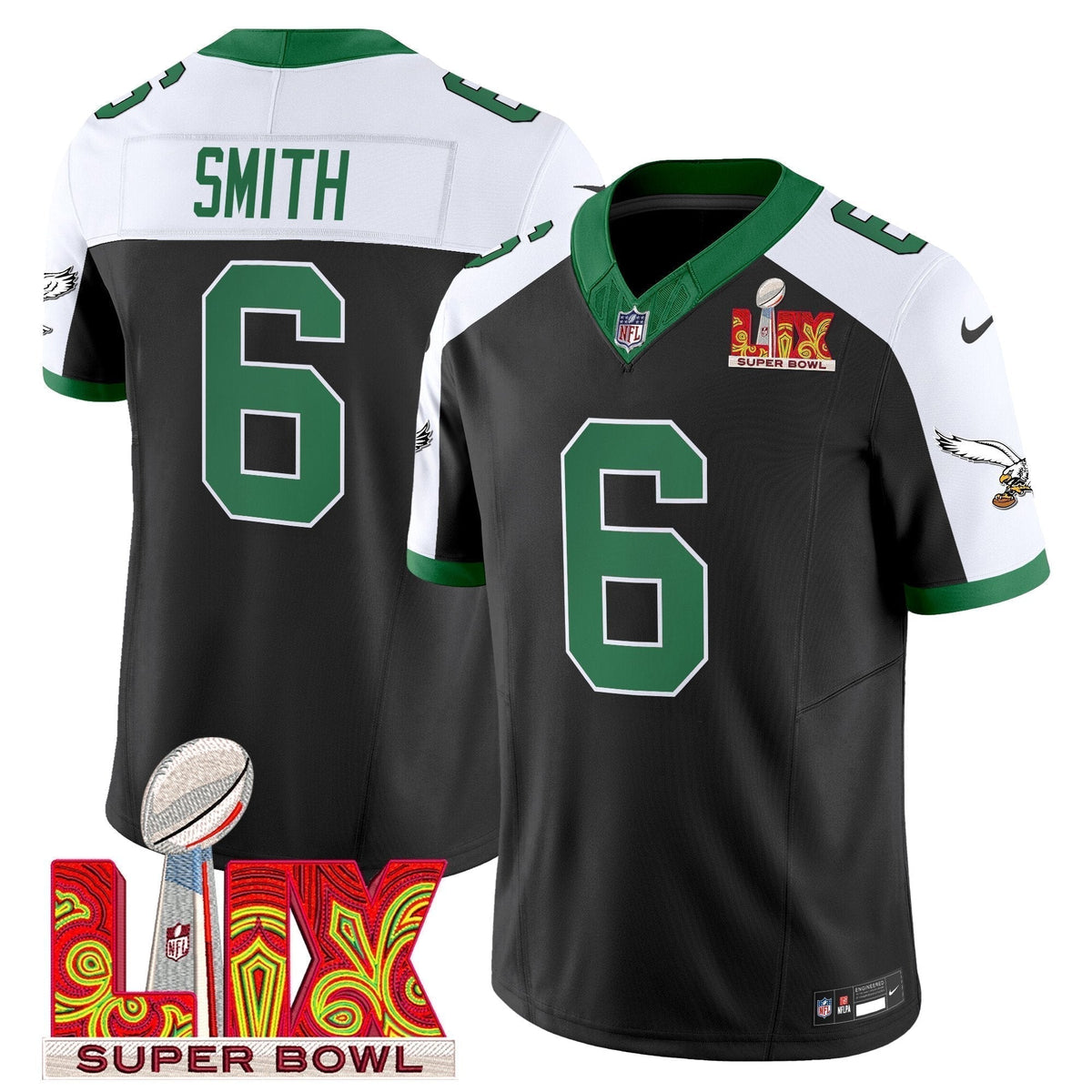PHI Kelly Green Super Bowl LIX Patch Vapor Limited Jersey - Stitched