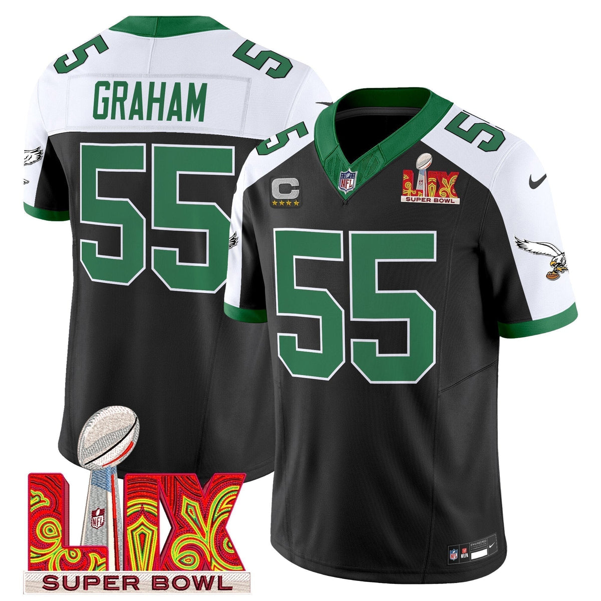 PHI Kelly Green Super Bowl LIX Patch Vapor Limited Jersey - Stitched