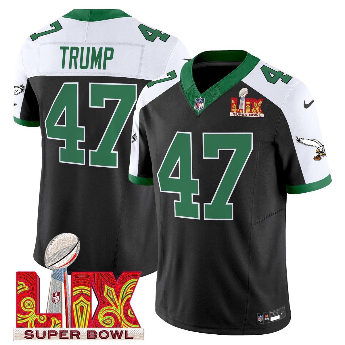 PHI Kelly Green Super Bowl LIX Patch Vapor Limited Jersey - Stitched