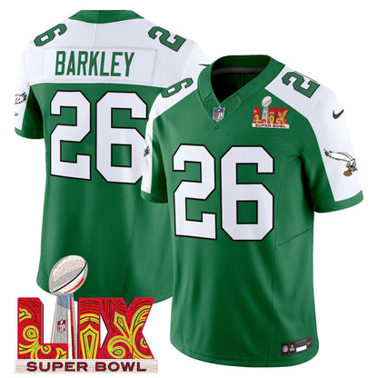 PHI Kelly Green Super Bowl LIX Patch Vapor Limited Jersey - Stitched
