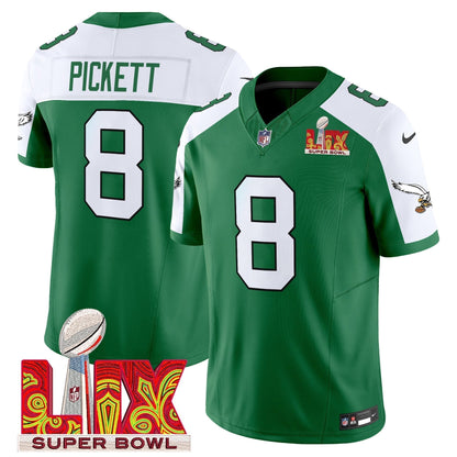 PHI Kelly Green Super Bowl LIX Patch Vapor Limited Jersey - Stitched