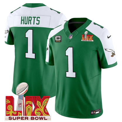 PHI Kelly Green Super Bowl LIX Patch Vapor Limited Jersey - Stitched