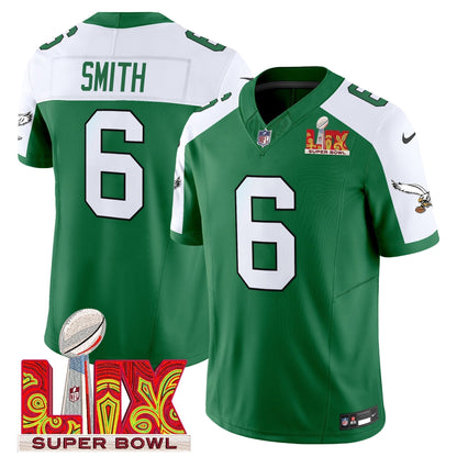 PHI Kelly Green Super Bowl LIX Patch Vapor Limited Jersey - Stitched