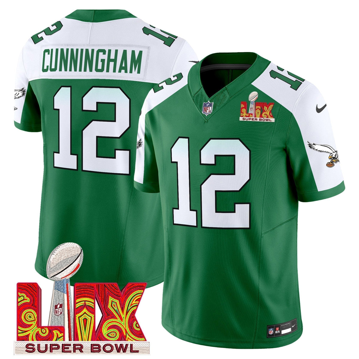 PHI Kelly Green Super Bowl LIX Patch Vapor Limited Jersey - Stitched