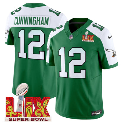 PHI Kelly Green Super Bowl LIX Patch Vapor Limited Jersey - Stitched