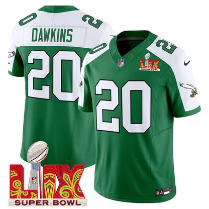 PHI Kelly Green Super Bowl LIX Patch Vapor Limited Jersey - Stitched