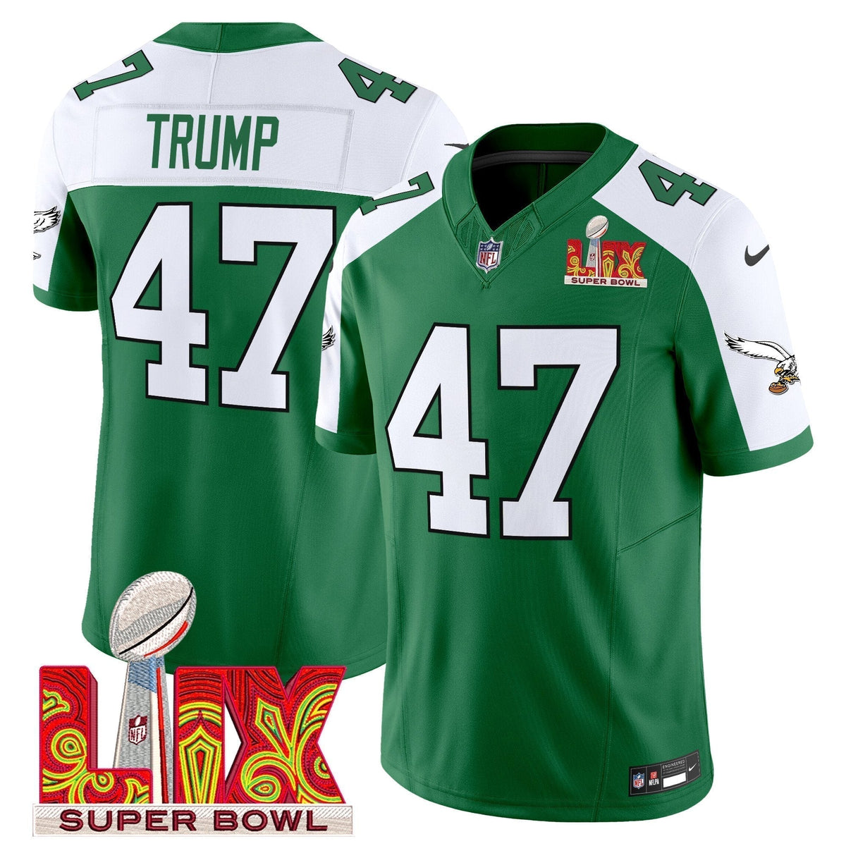 PHI Kelly Green Super Bowl LIX Patch Vapor Limited Jersey - Stitched