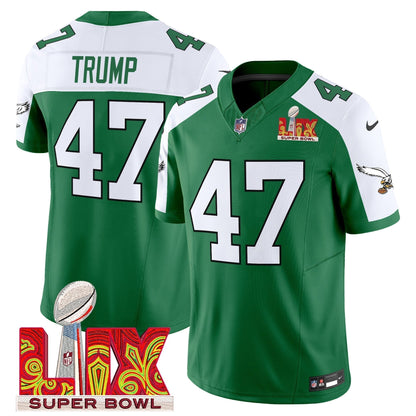 PHI Kelly Green Super Bowl LIX Patch Vapor Limited Jersey - Stitched