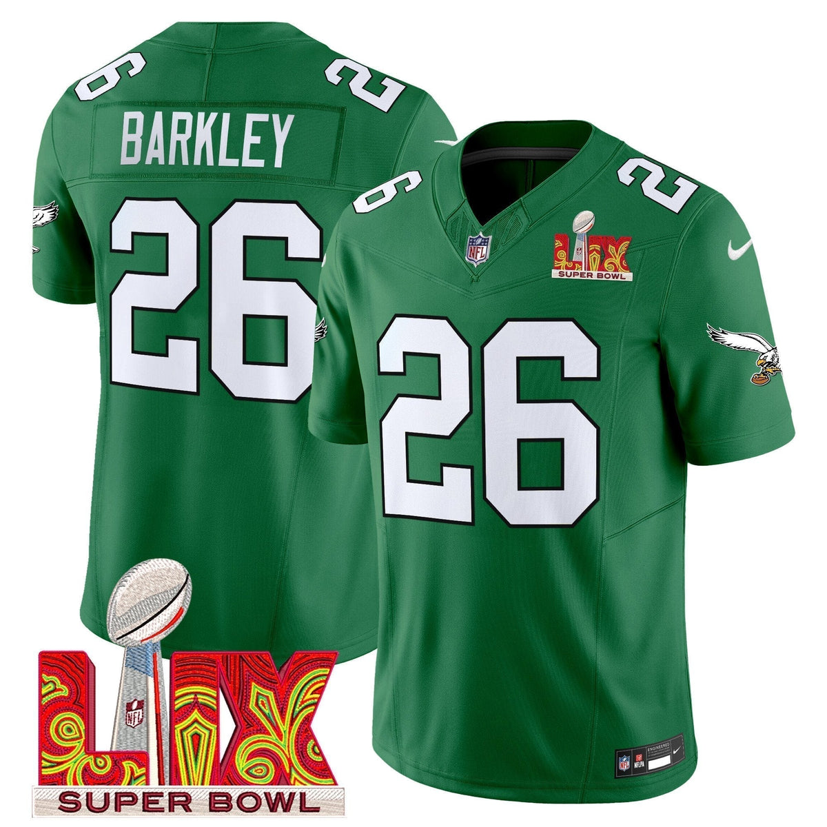 PHI Kelly Green Super Bowl LIX Patch Vapor Limited Jersey - Stitched