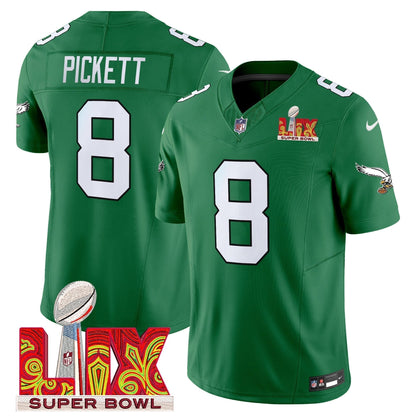 PHI Kelly Green Super Bowl LIX Patch Vapor Limited Jersey - Stitched