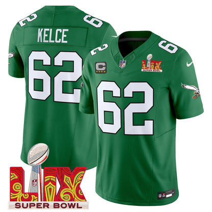 PHI Kelly Green Super Bowl LIX Patch Vapor Limited Jersey - Stitched