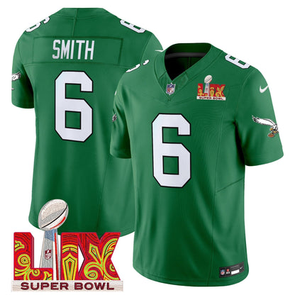 PHI Kelly Green Super Bowl LIX Patch Vapor Limited Jersey - Stitched