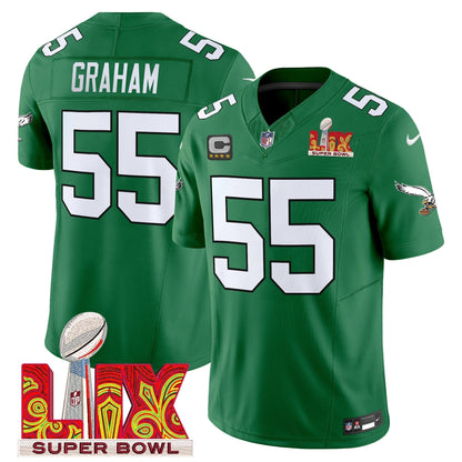 PHI Kelly Green Super Bowl LIX Patch Vapor Limited Jersey - Stitched