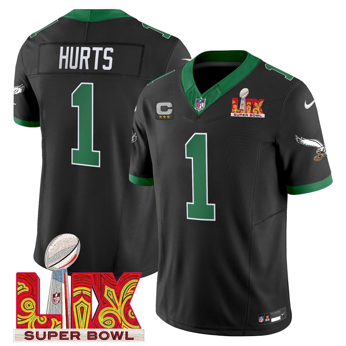 PHI Kelly Green Super Bowl LIX Patch Vapor Limited Jersey - Stitched