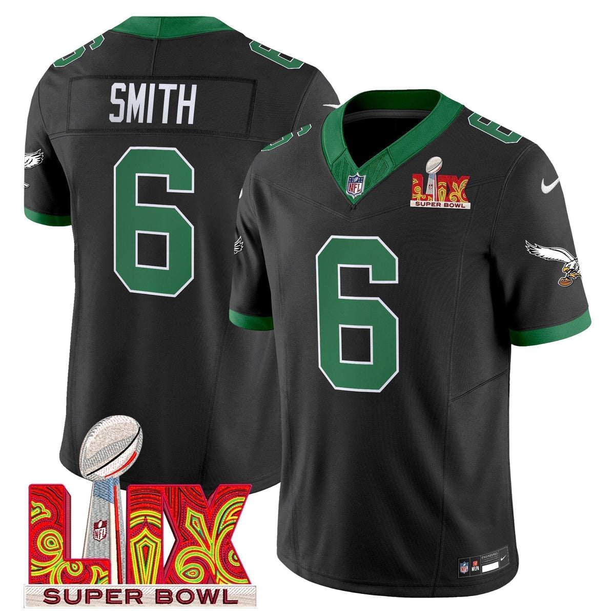 PHI Kelly Green Super Bowl LIX Patch Vapor Limited Jersey - Stitched