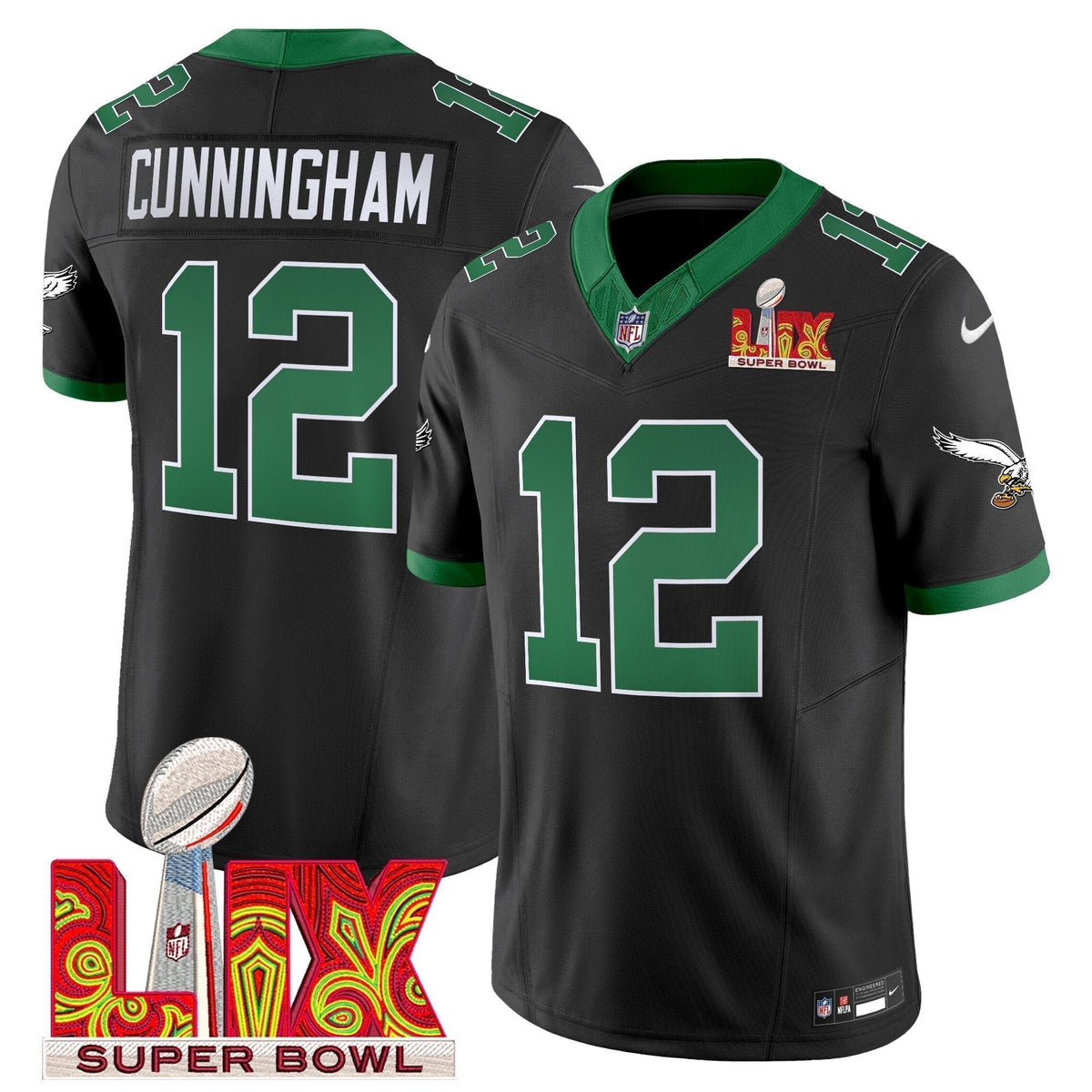 PHI Kelly Green Super Bowl LIX Patch Vapor Limited Jersey - Stitched
