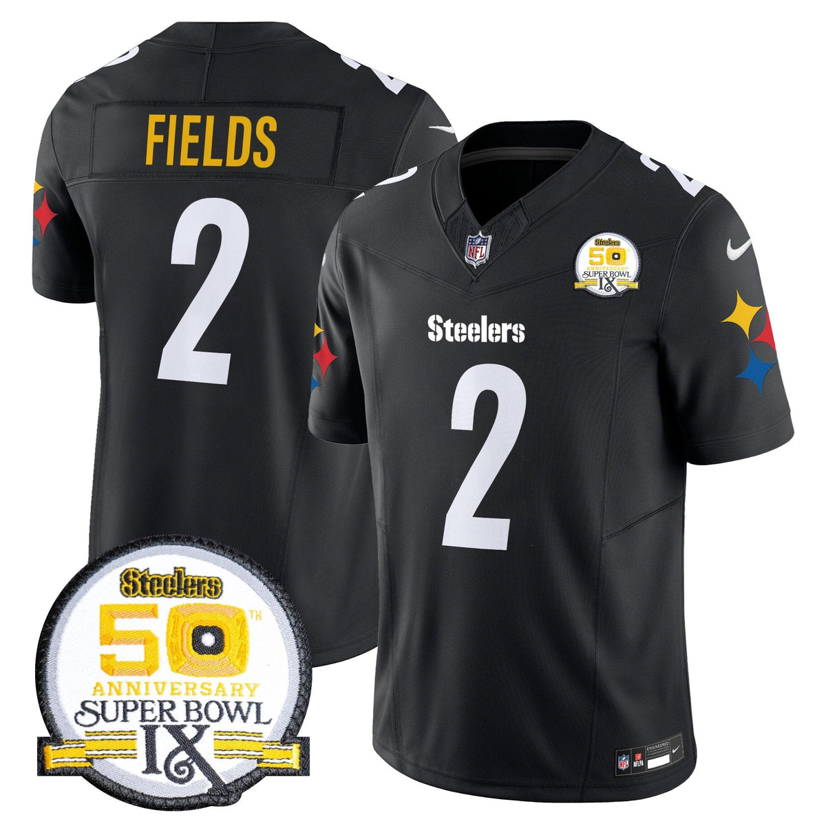 Steelers 50th Anniversary Of Super Bowl IX Patch Vapor Limited Jersey V2 - Stitched