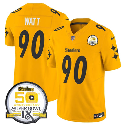 Steelers 50th Anniversary Of Super Bowl IX Patch Vapor Limited Jersey V2 - Stitched