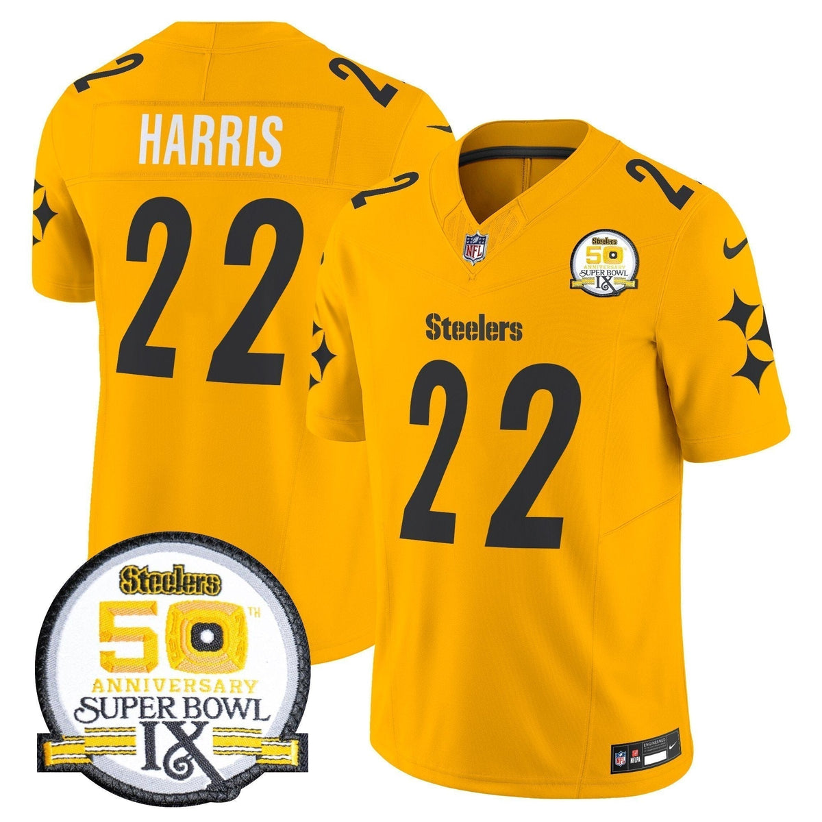 Steelers 50th Anniversary Of Super Bowl IX Patch Vapor Limited Jersey V2 - Stitched