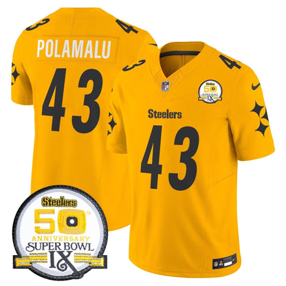 Steelers 50th Anniversary Of Super Bowl IX Patch Vapor Limited Jersey V2 - Stitched