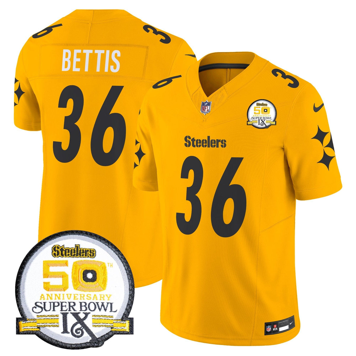 Steelers 50th Anniversary Of Super Bowl IX Patch Vapor Limited Jersey V2 - Stitched