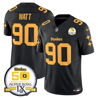 Steelers 50th Anniversary Of Super Bowl IX Patch Vapor Limited Jersey V2 - Stitched