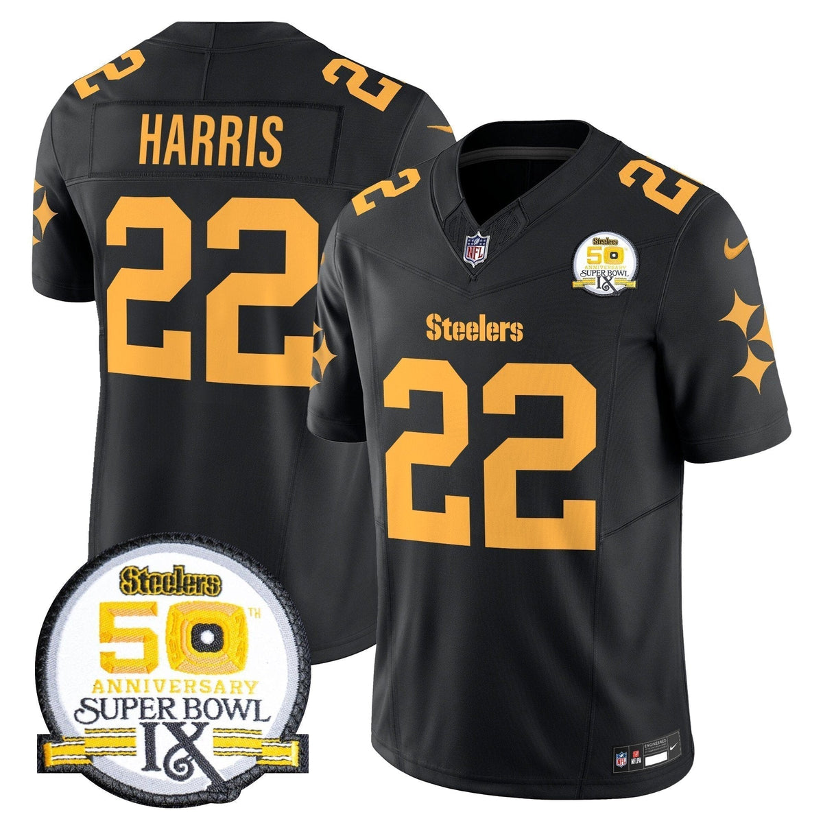 Steelers 50th Anniversary Of Super Bowl IX Patch Vapor Limited Jersey V2 - Stitched