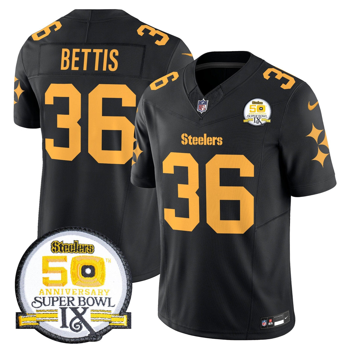 Steelers 50th Anniversary Of Super Bowl IX Patch Vapor Limited Jersey V2 - Stitched