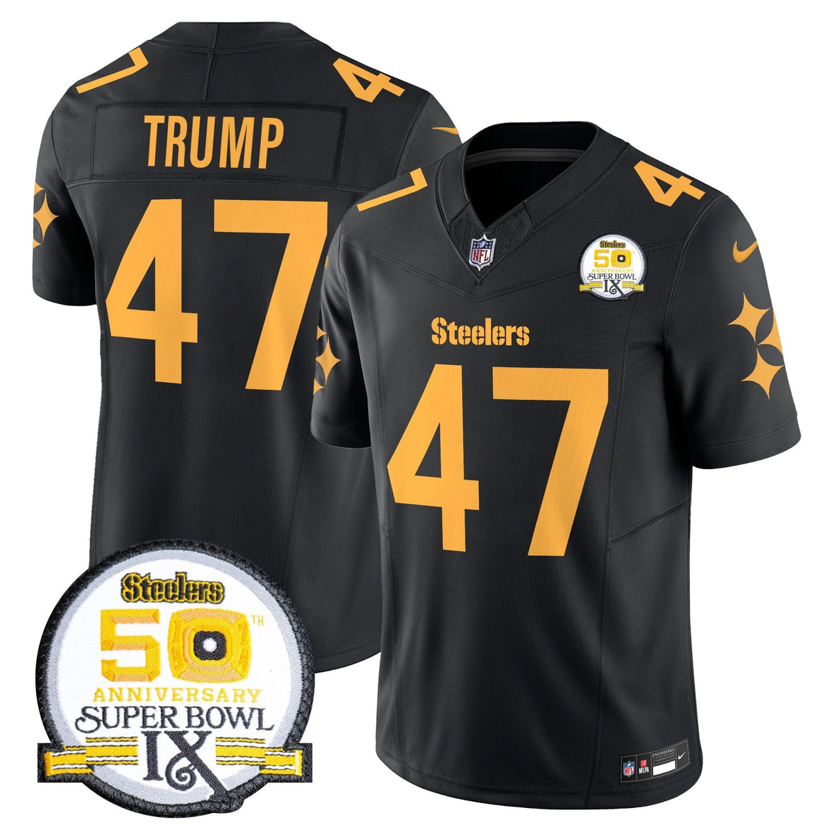 Steelers 50th Anniversary Of Super Bowl IX Patch Vapor Limited Jersey V2 - Stitched