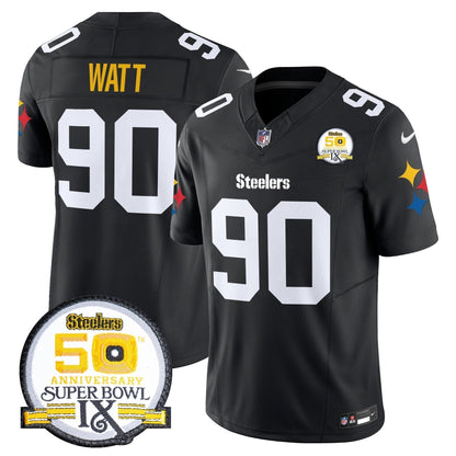 Steelers 50th Anniversary Of Super Bowl IX Patch Vapor Limited Jersey V2 - Stitched