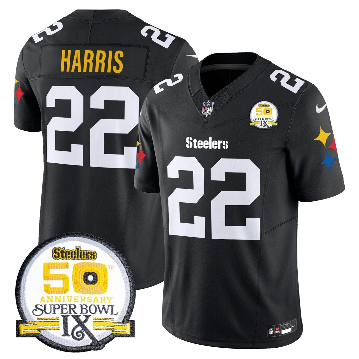 Steelers 50th Anniversary Of Super Bowl IX Patch Vapor Limited Jersey V2 - Stitched