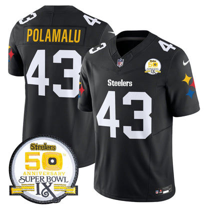 Steelers 50th Anniversary Of Super Bowl IX Patch Vapor Limited Jersey V2 - Stitched