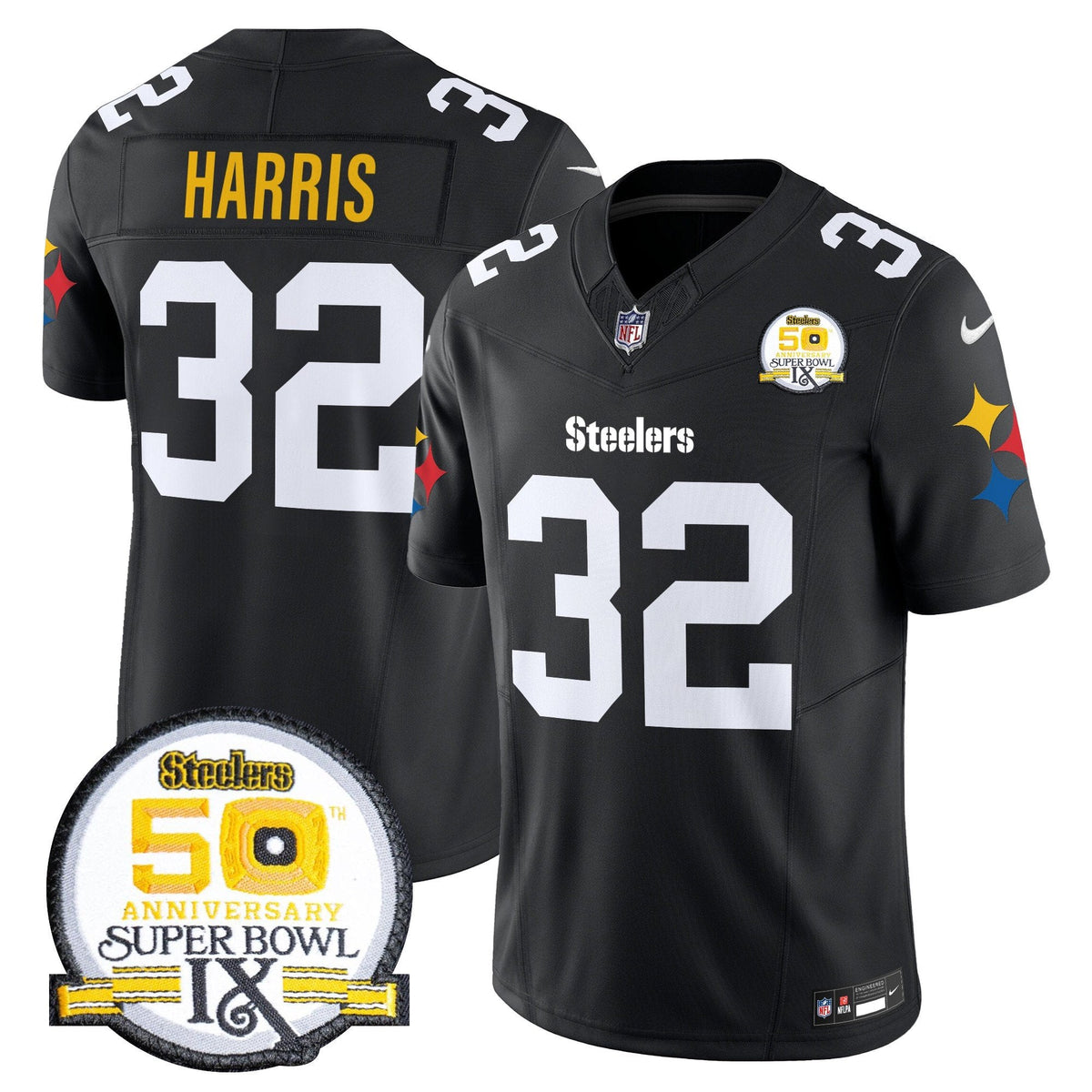 Steelers 50th Anniversary Of Super Bowl IX Patch Vapor Limited Jersey V2 - Stitched