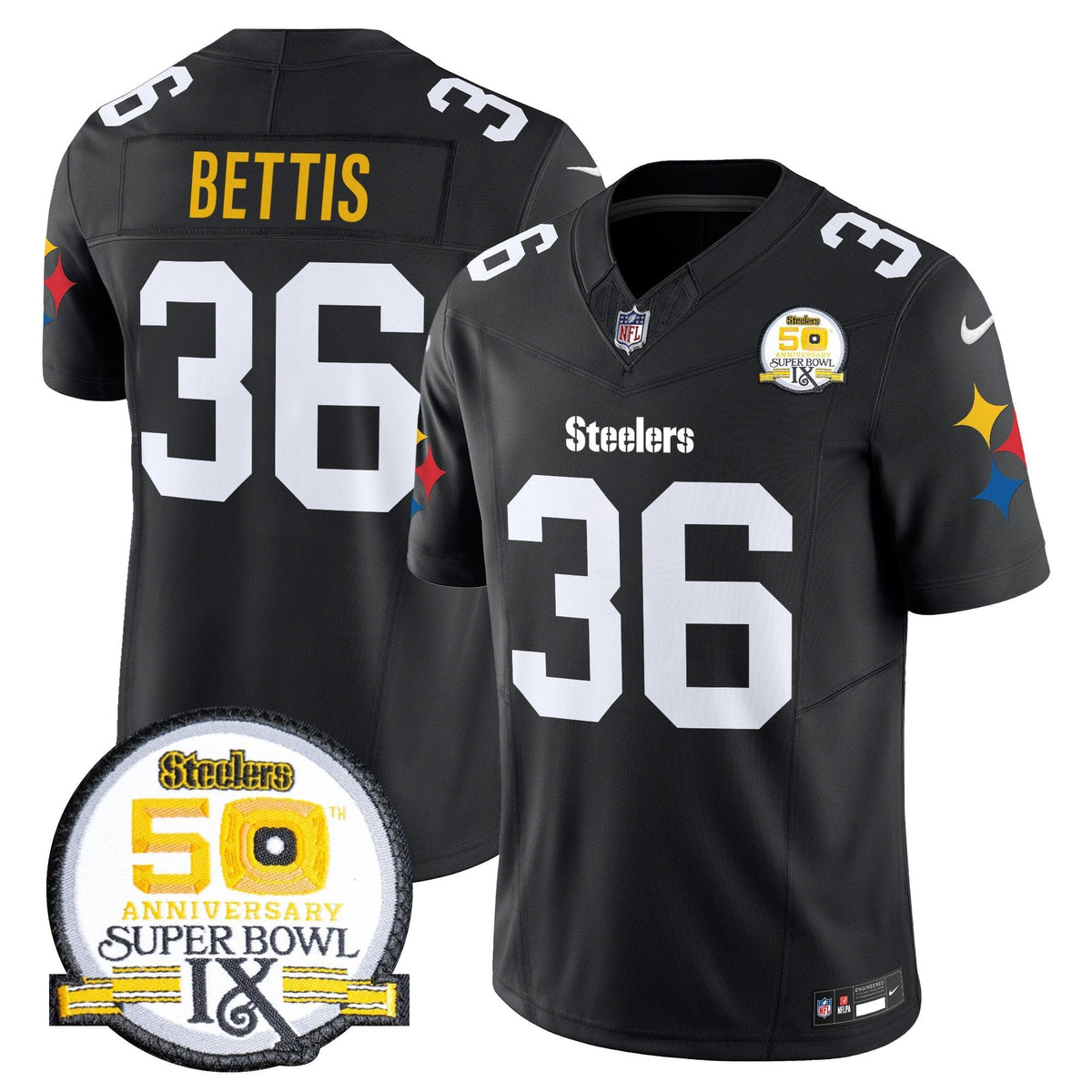 Steelers 50th Anniversary Of Super Bowl IX Patch Vapor Limited Jersey V2 - Stitched