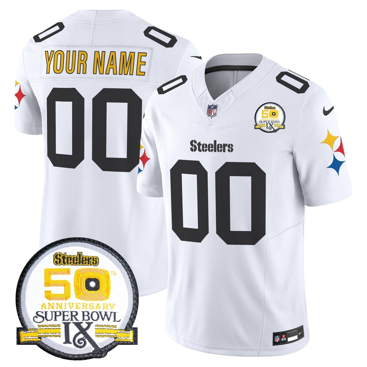 Steelers 50th Anniversary Of Super Bowl IX Patch Vapor Limited Custom Jersey V2 - Stitched