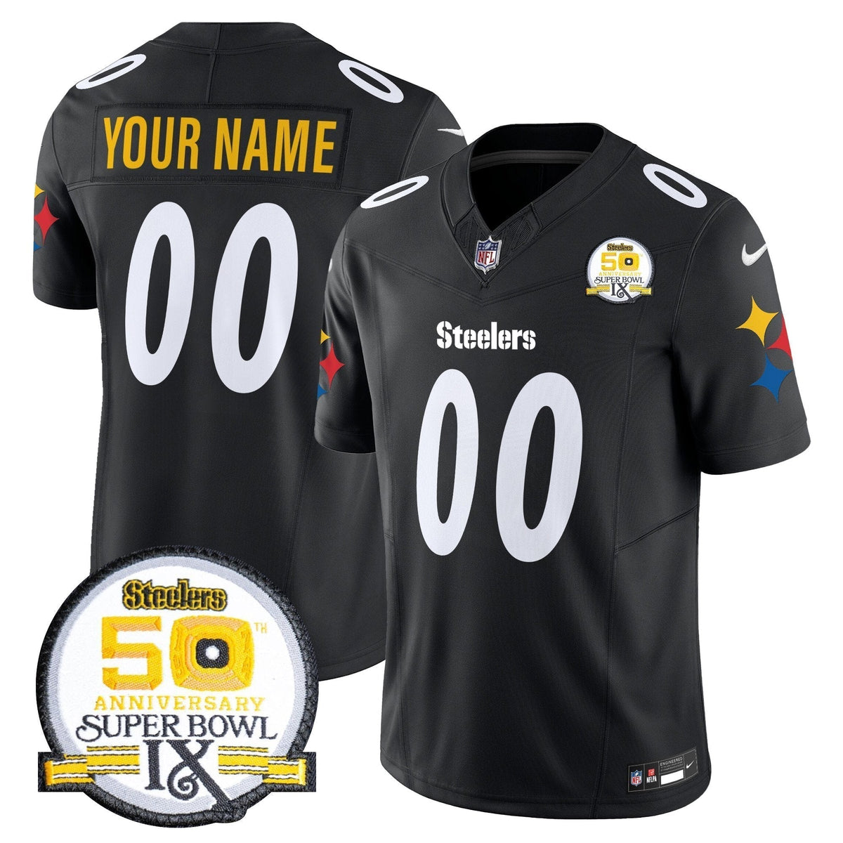 Steelers 50th Anniversary Of Super Bowl IX Patch Vapor Limited Custom Jersey V2 - Stitched