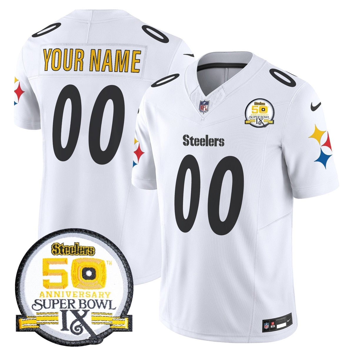 Steelers 50th Anniversary Of Super Bowl IX Patch Vapor Limited Custom Jersey V2 - Stitched