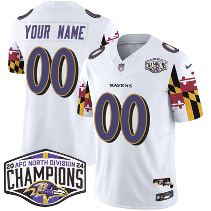 Ravens Maryland Flag 2024 AFC North Division Champions Patch Vapor Limited Custom Jersey - Stitched