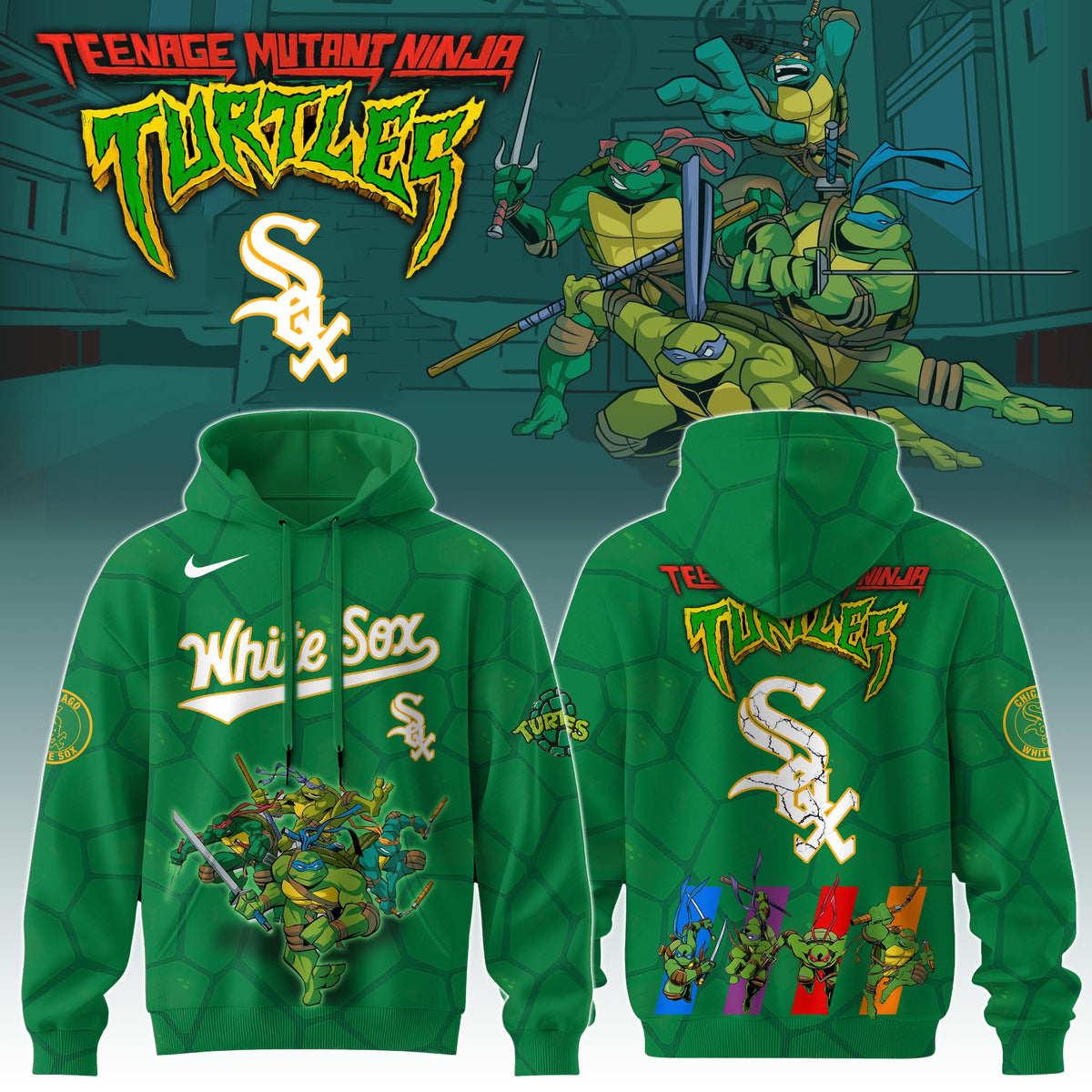 .         Chicago White Sox MLB x Ninja Turtles Special Edition Hoodie 2025