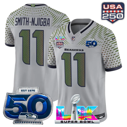 SEA Super Bowl LX - 50th Anniversary Patch Gold Vapor Limited Jersey N19 - Stitched