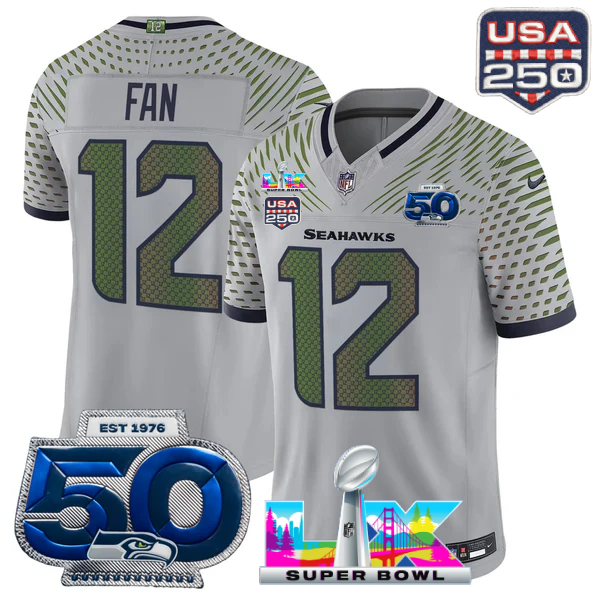 SEA Super Bowl LX - 50th Anniversary Patch Gold Vapor Limited Jersey N19 - Stitched