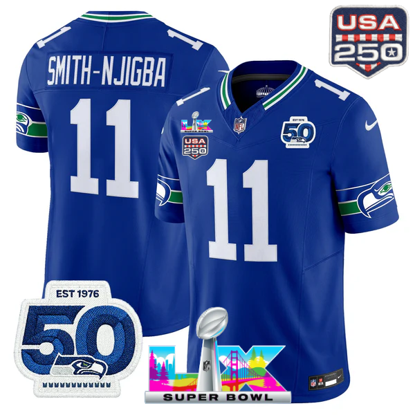 SEA Super Bowl LX - 50th Anniversary Patch Gold Vapor Limited Jersey N19 - Stitched